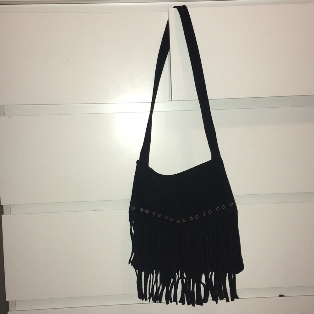 Black Fringe Suede Side Pouch
